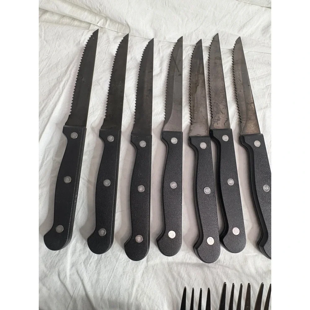 Black Silverware Set 46 Piece Flatware Utensils Knives Forks Spoons Dining
